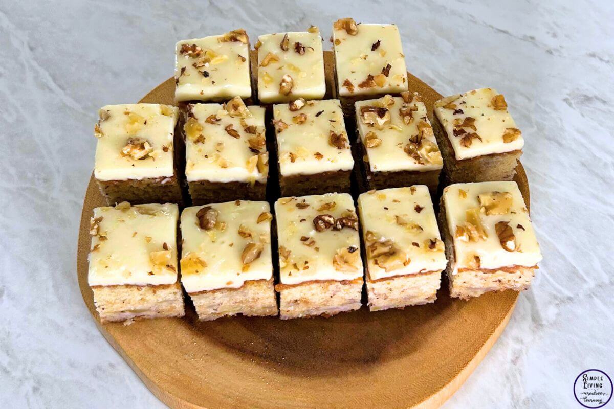 Banana Bread Bars cut into bars ready to eat