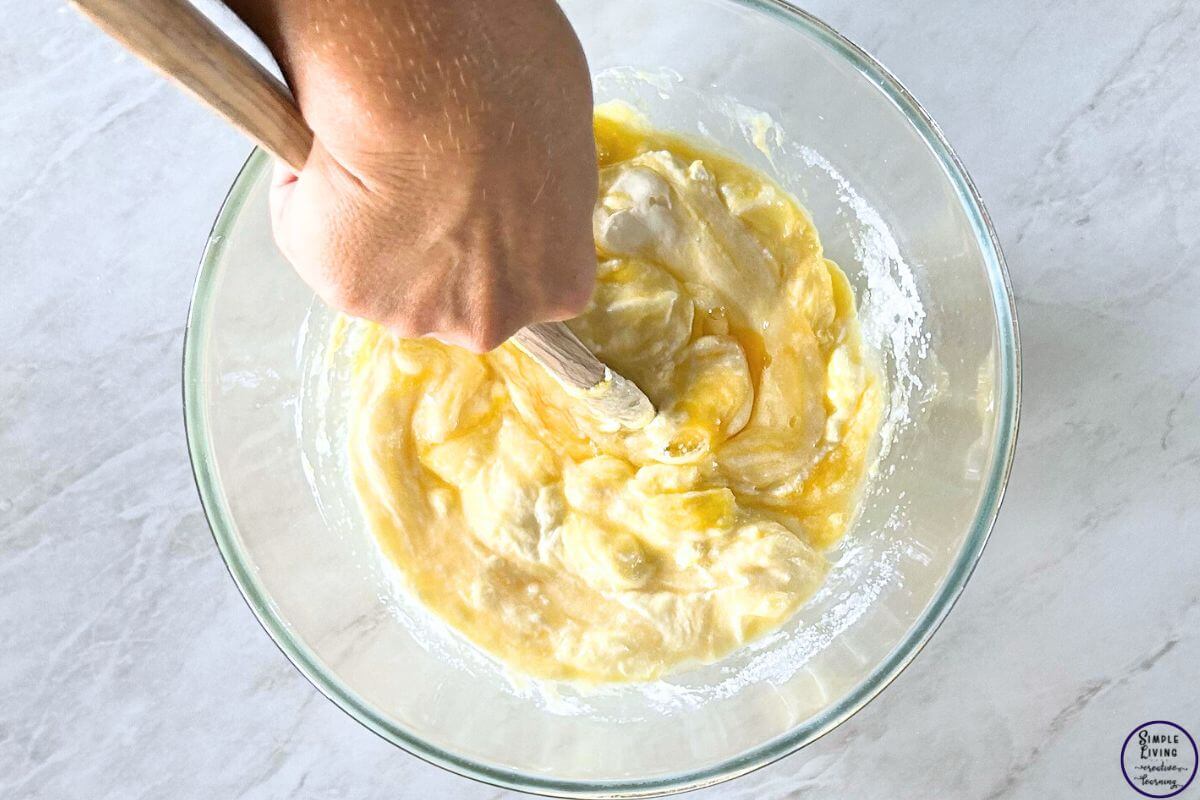 Banana Bread Bars mixing the bar ingredients