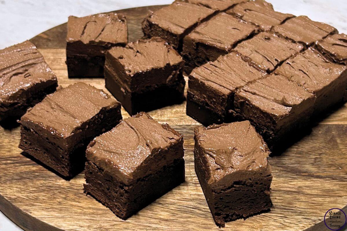 chocolate brownies on a wooden board close up