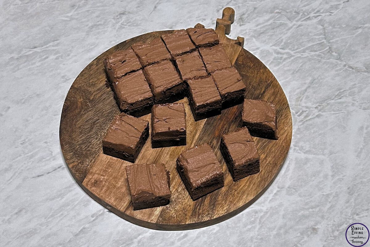 chocolate brownies on a board ready to eat
