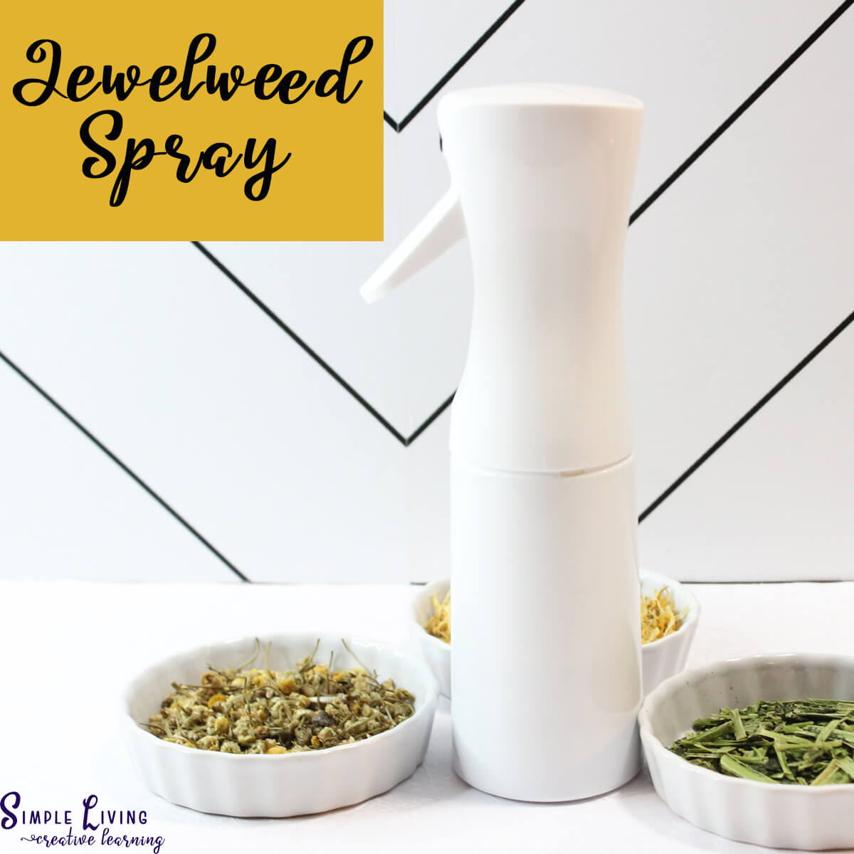Homemade Jewelweed Spray in a white spray bottle