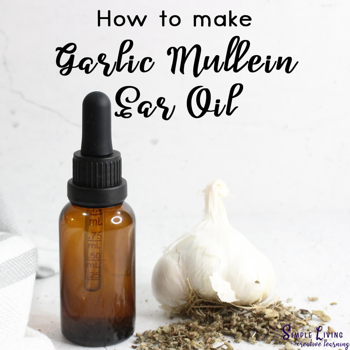 How to Make Garlic Mullein Ear Oil in an amber dropper bottle