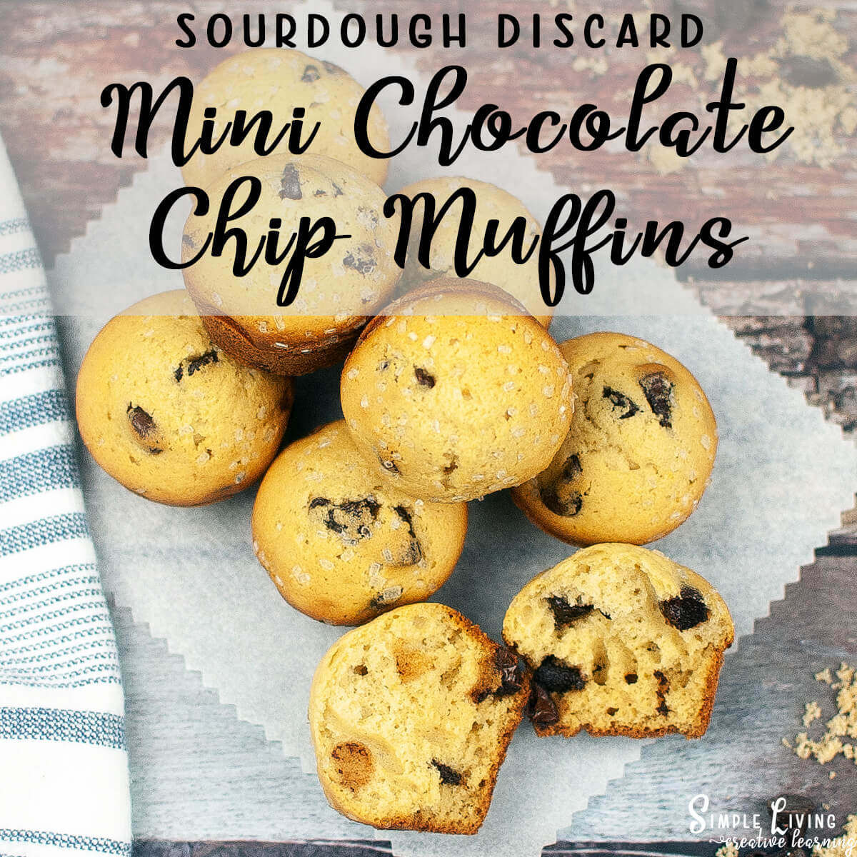 Sourdough Discard Mini Chocolate Chip Muffins on a piece of baking paper