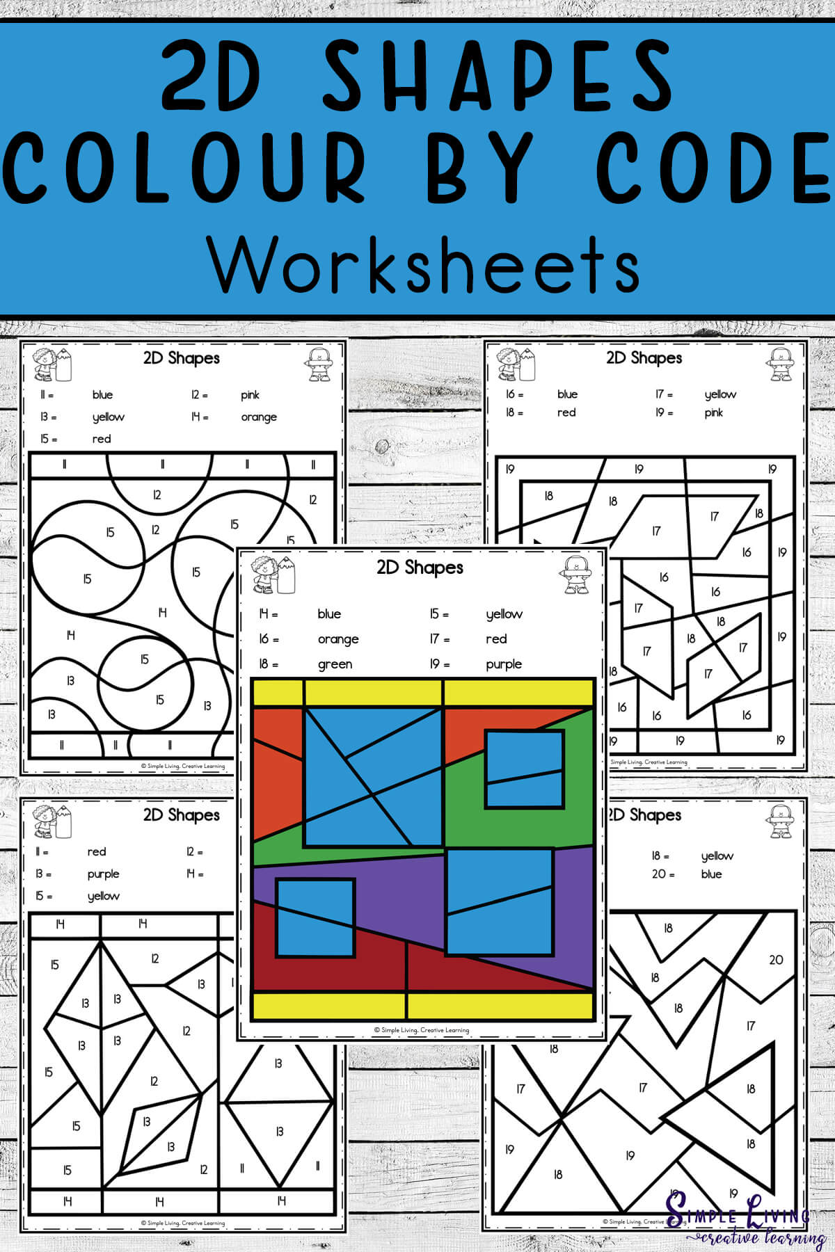 2d Shapes Colour by Code Worksheets