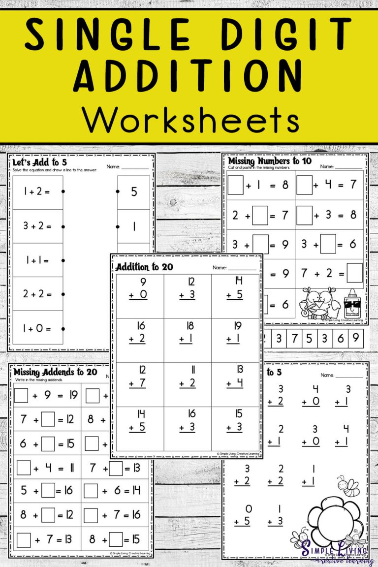 Single Digit Addition Worksheets - Simple Living. Creative Learning