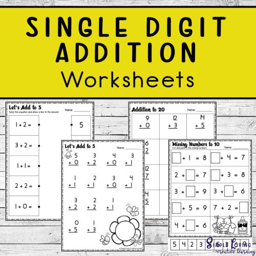 Single Digit Addition Worksheets four printables