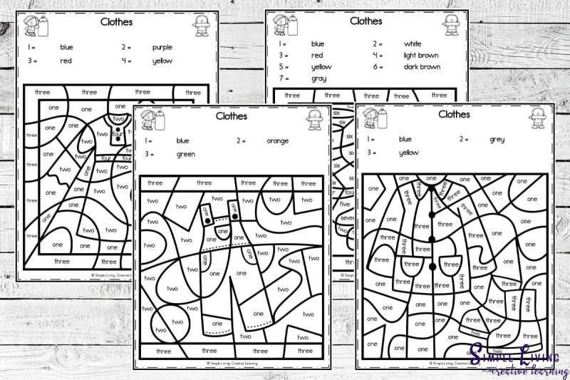 Clothes Colour By Code Worksheets - Simple Living. Creative Learning