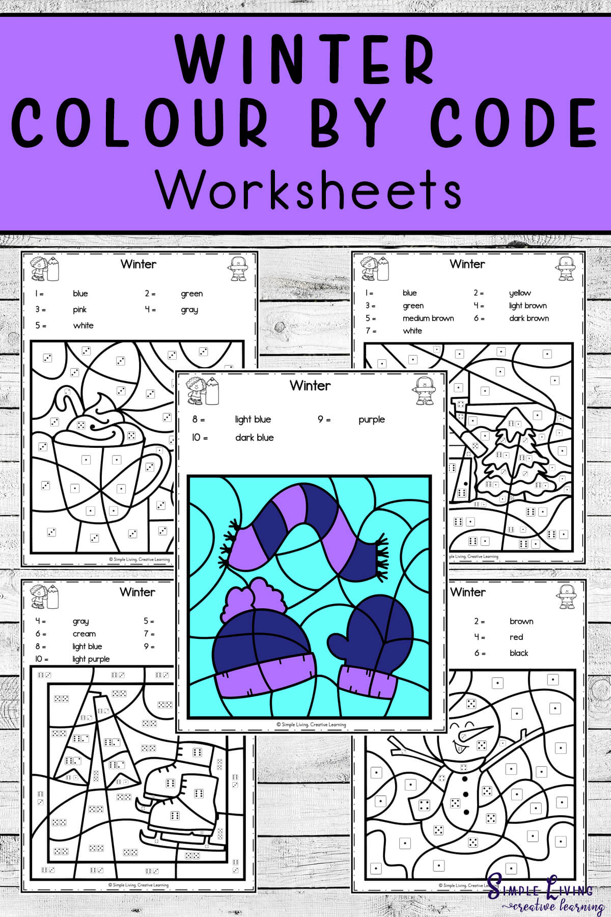 Winter Colour by Code Worksheets