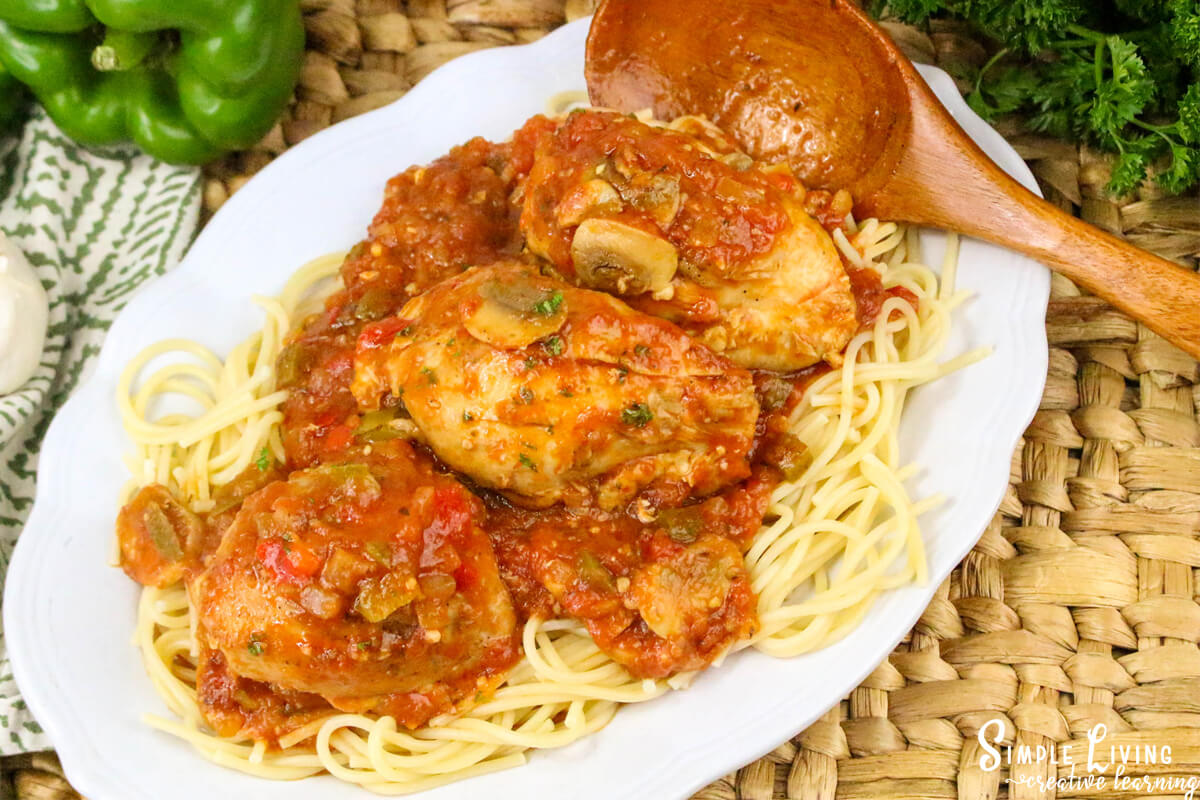 Dutch Oven Chicken Cacciatore ready to serve