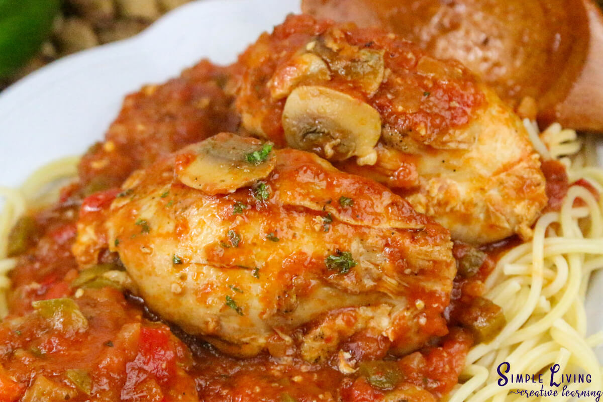 Dutch Oven Chicken Cacciatore on a plate up close