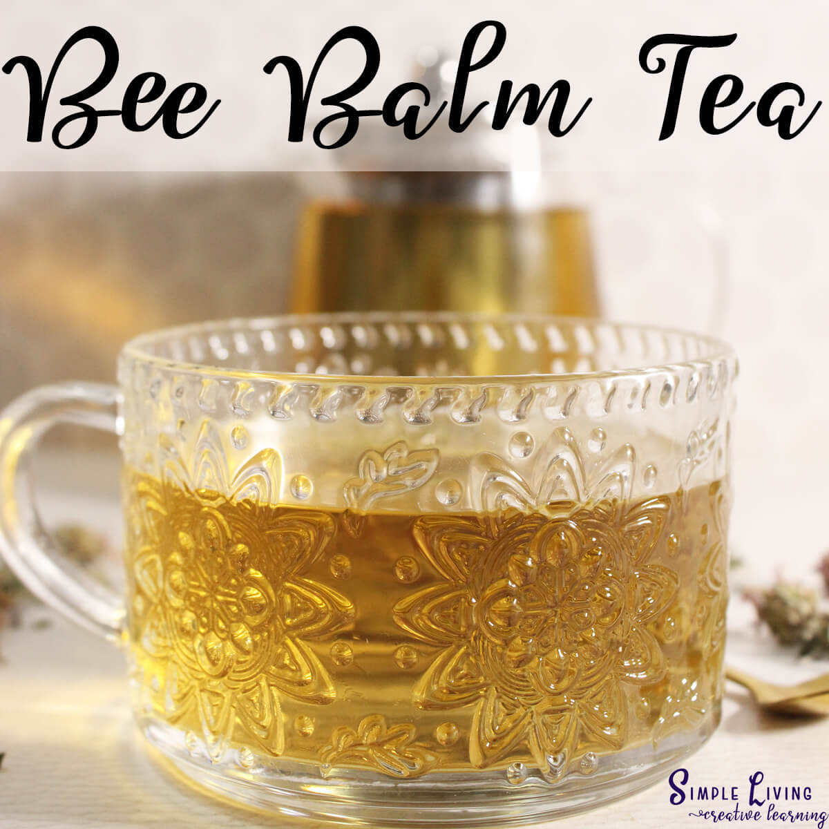 Bee Balm Tea in a glass mug