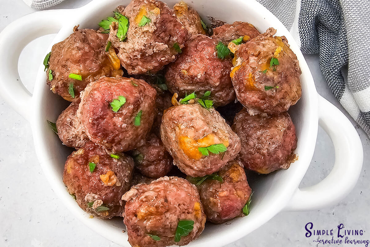 Homemade Carnivore Meatballs looking down on a bowl