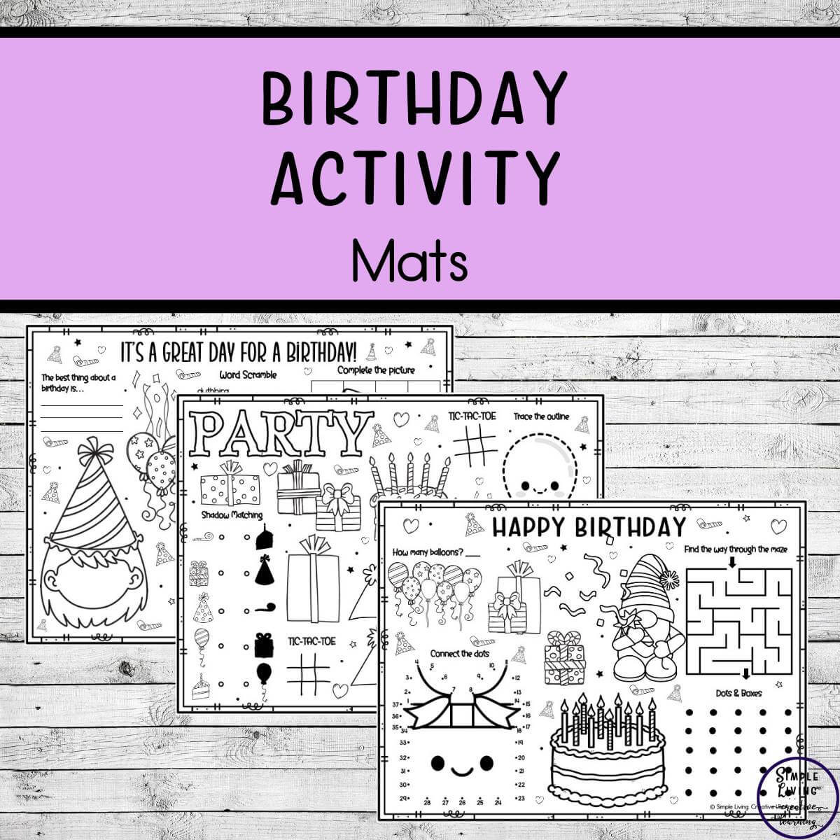Birthday Activity Mats three pages