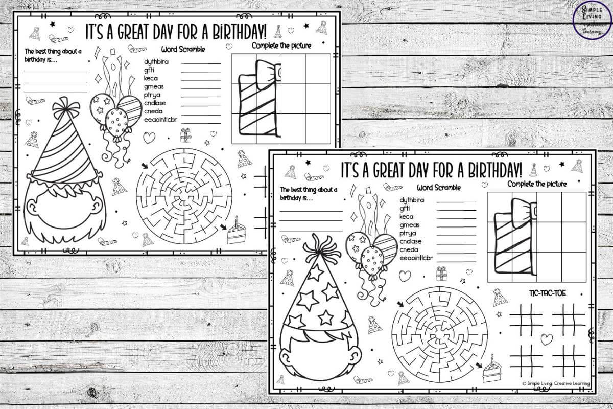 Birthday Activity Mats two pages