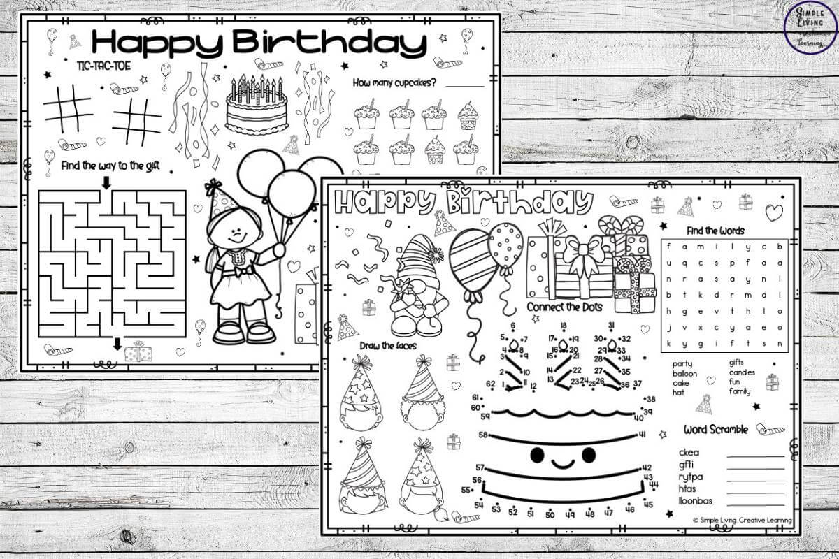 Birthday Activity Mats two different pages