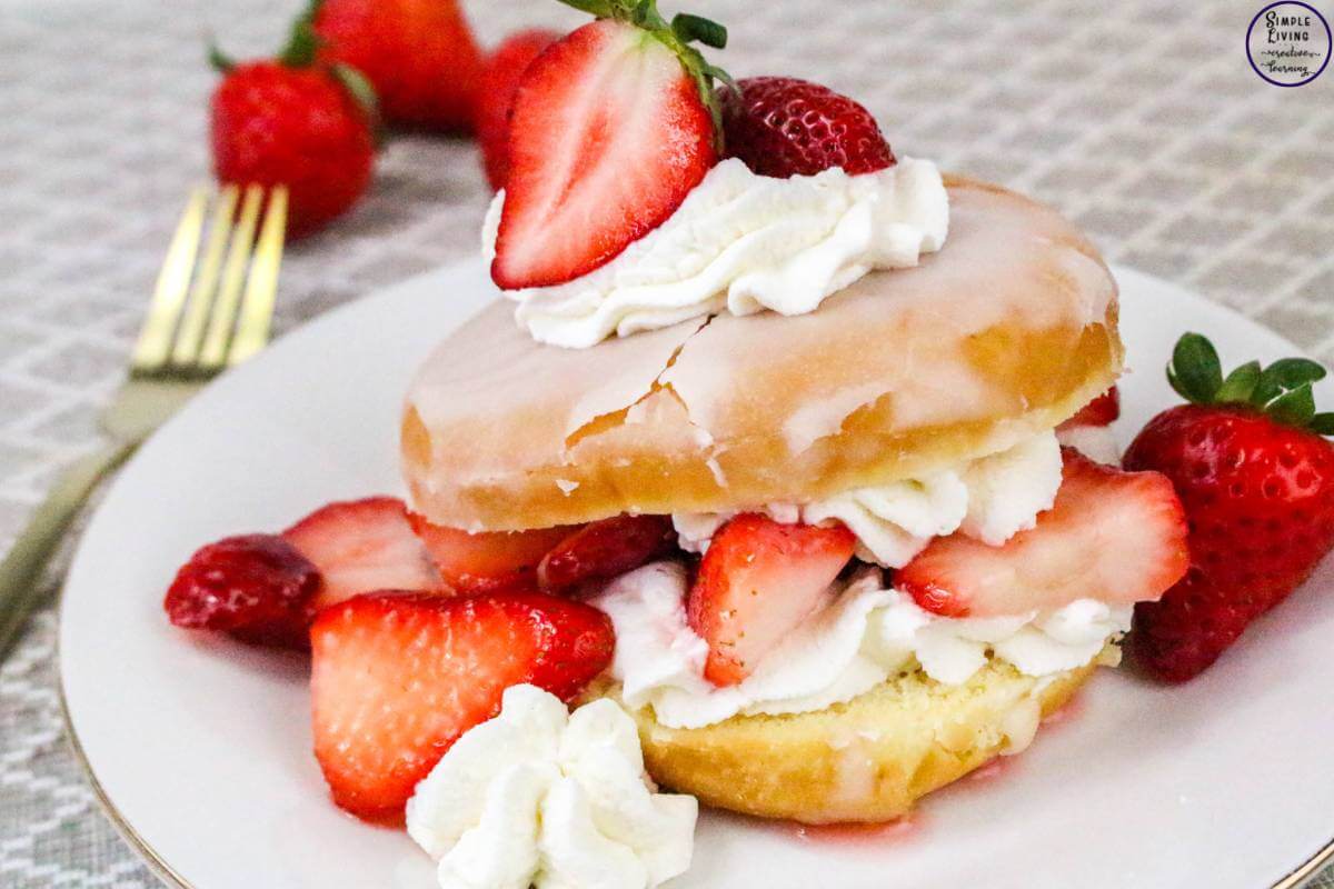 Easy Strawberry Shortcake Donuts on a white plate ready to eat