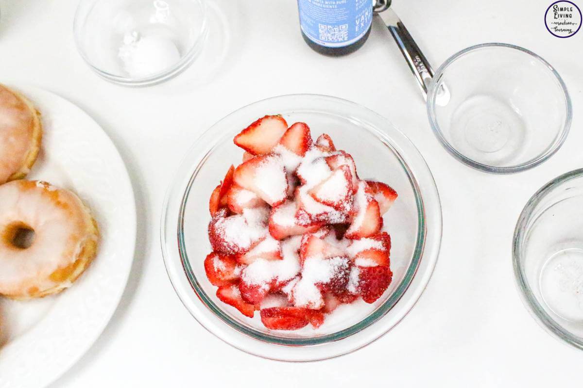 Easy Strawberry Shortcake Donuts marinating the strawberries
