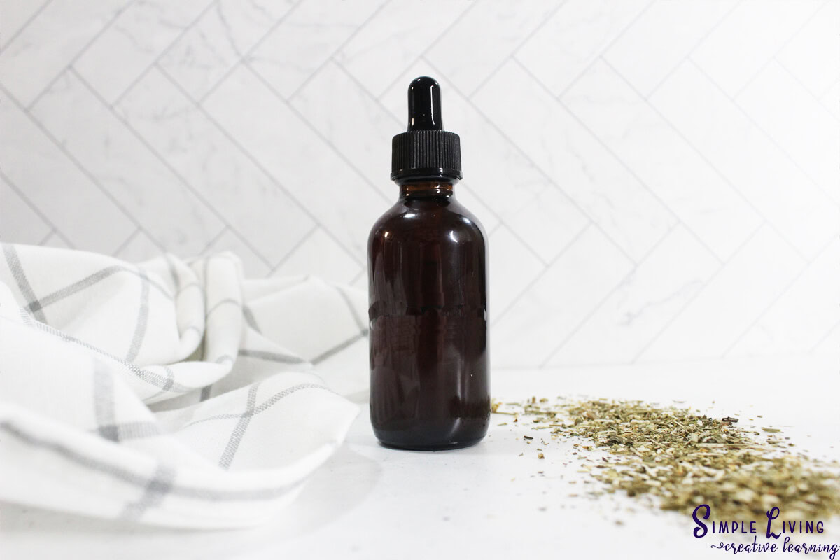 How to Make Feverfew Tincture bottle ready to use standing up