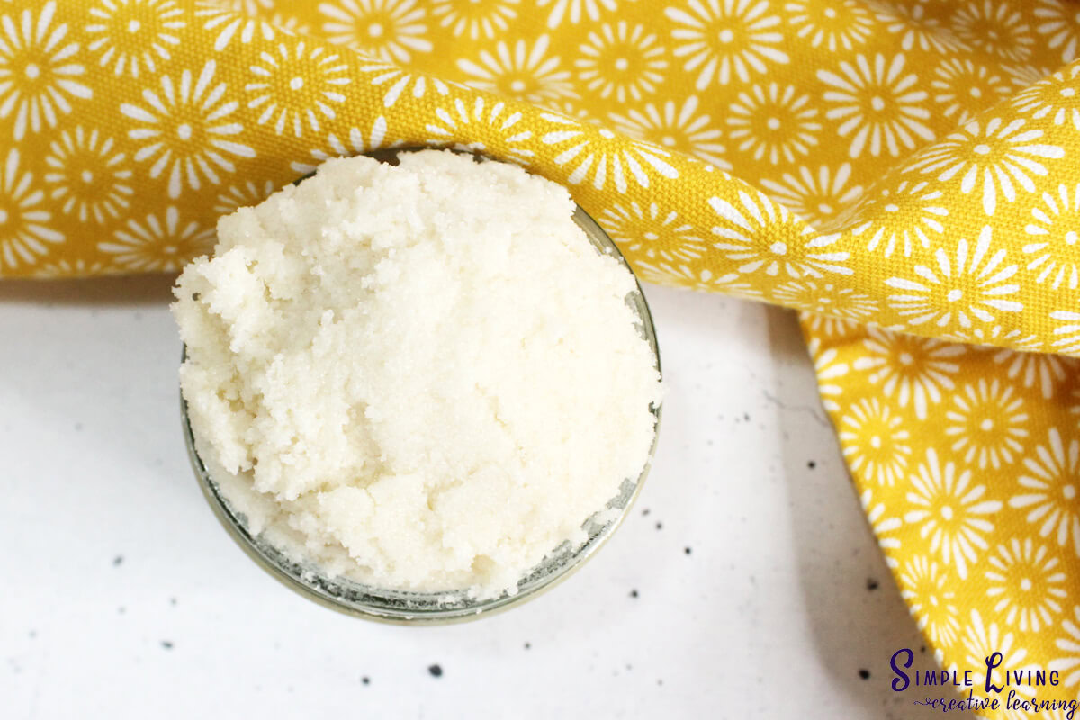Homemade Tallow Sugar Scrub looking down on finished product