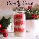 Homemade Candy Cane Bath Salts in a glass jar