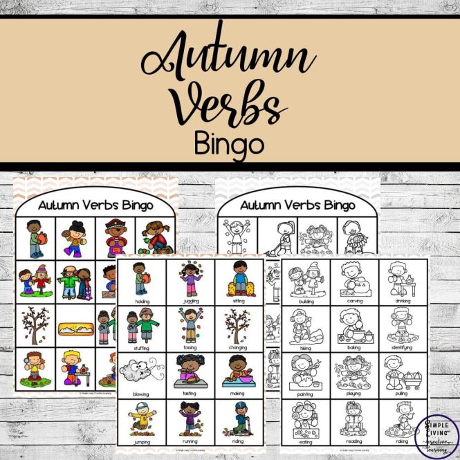 Autumn Verbs Bingo four pages