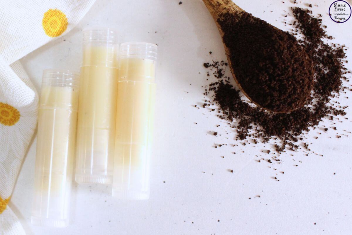 Homemade Coffee Lip Balm 3 tubes laying next to each other