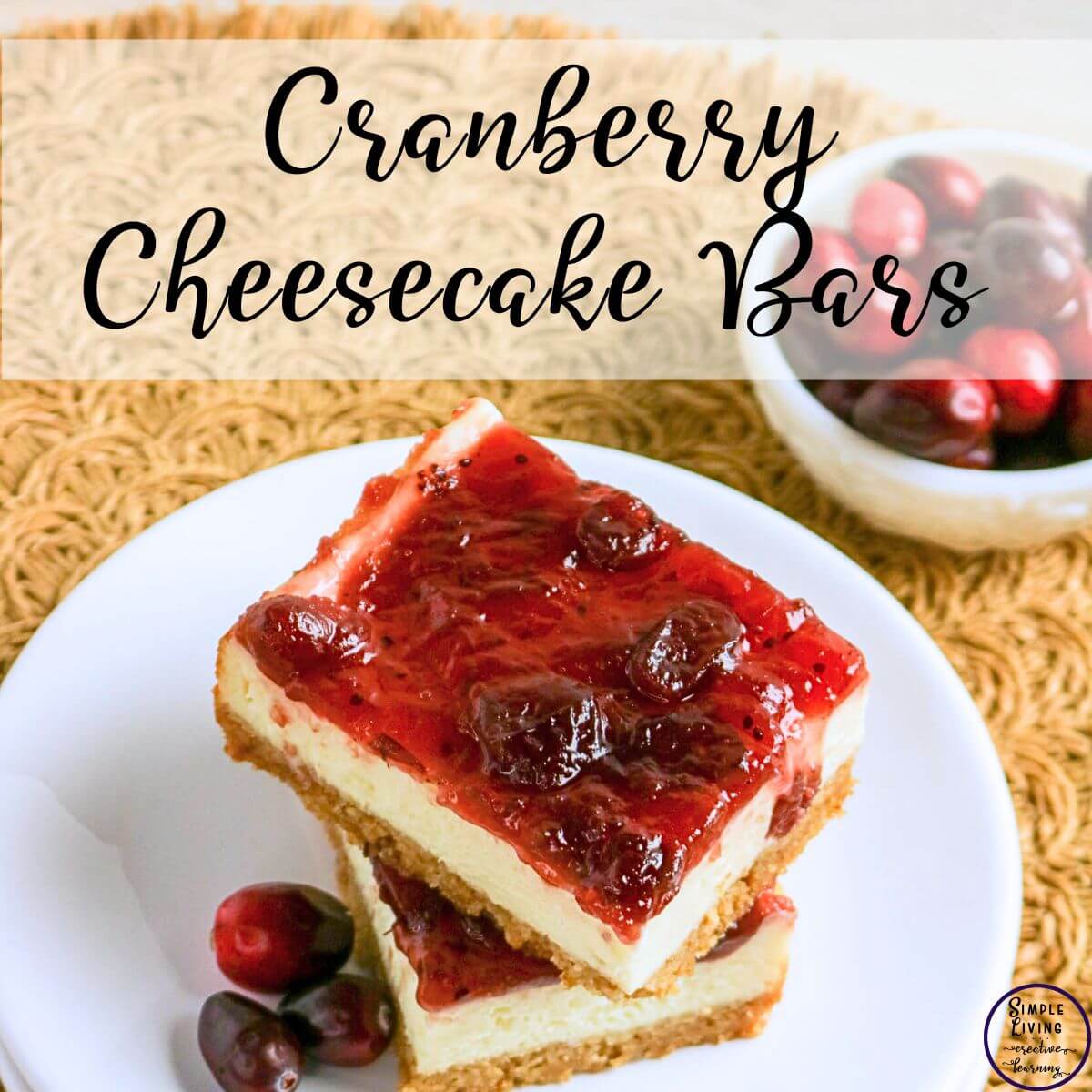 Cranberry Cheesecake Bars on a white plate