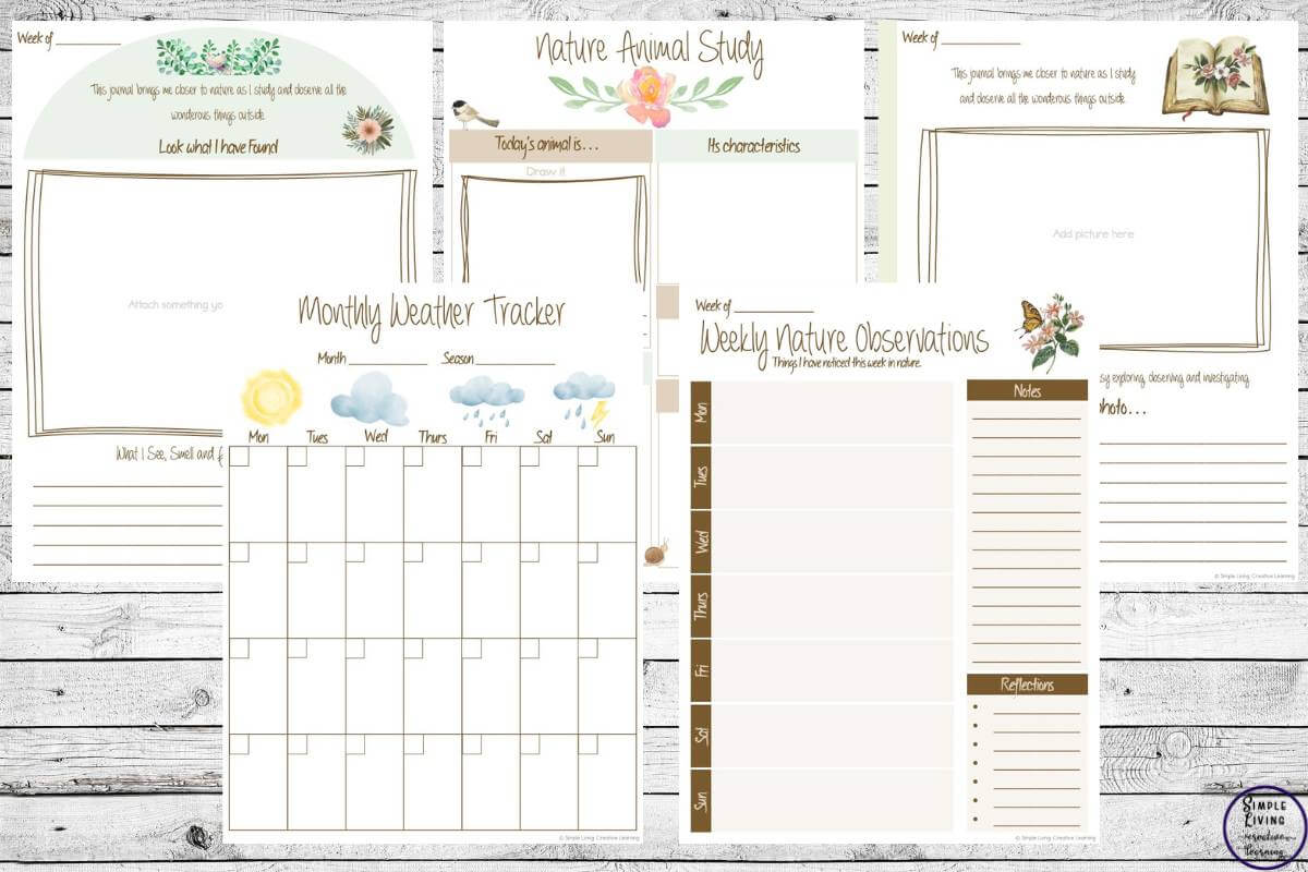 Printable Nature Journal five different pages