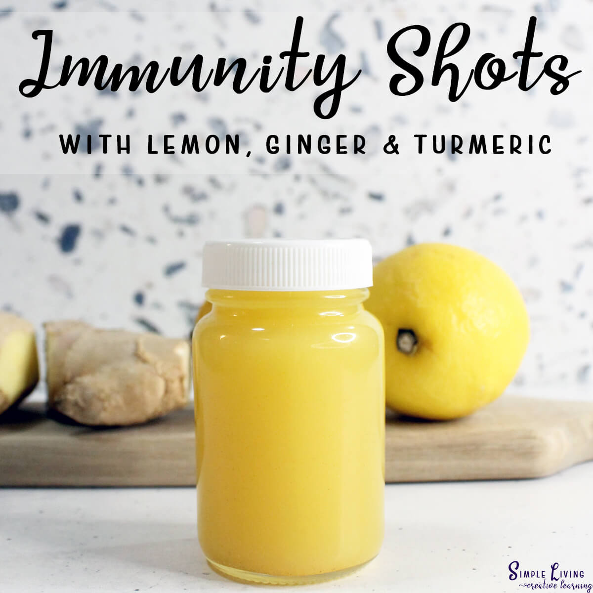 Immunity Shots With Lemon, Ginger and Turmeric in a glass jar