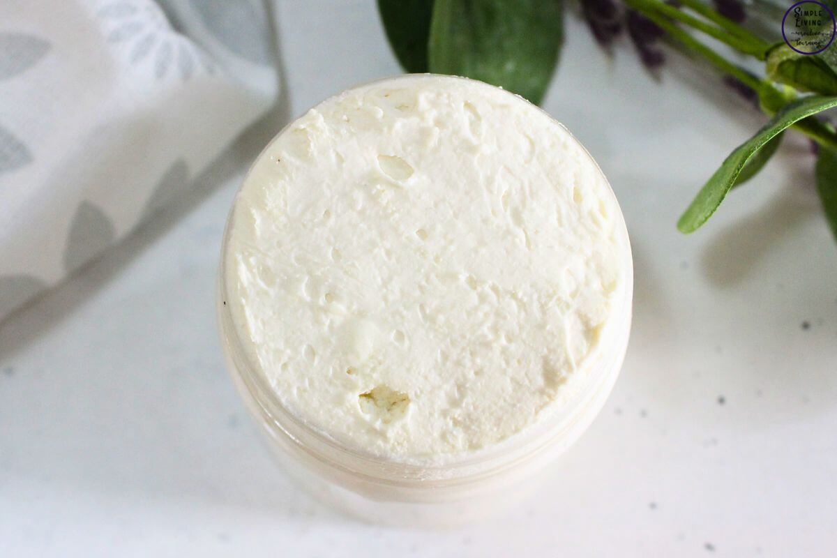 Homemade Hand Cream looking down onto jar full of cream