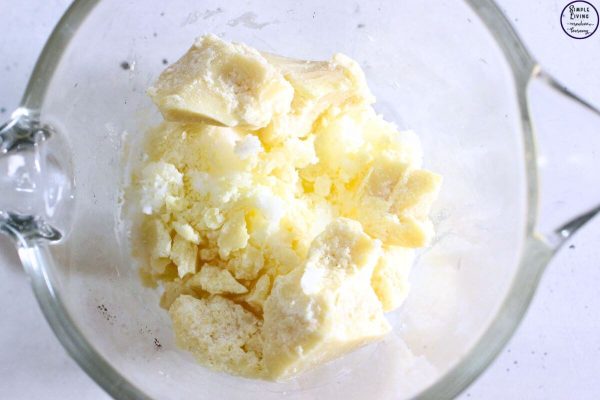 Homemade Hand Cream melting cocoa butter and coconut oil