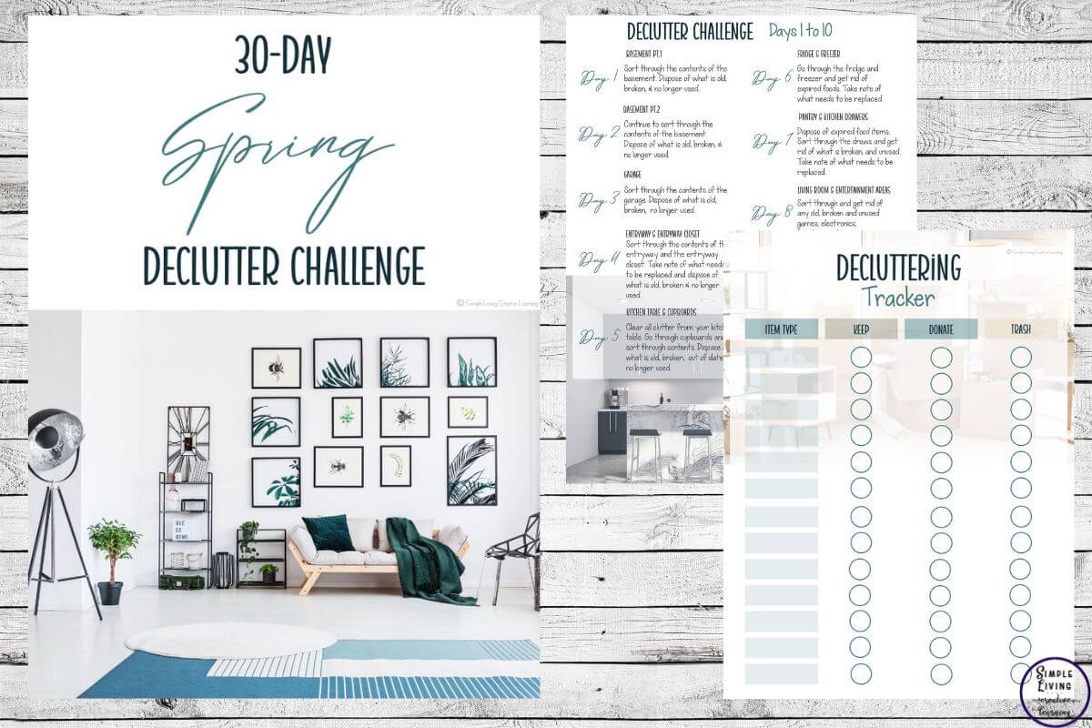 30-Day Spring Declutter Challenge the cover and two pages of the ebook