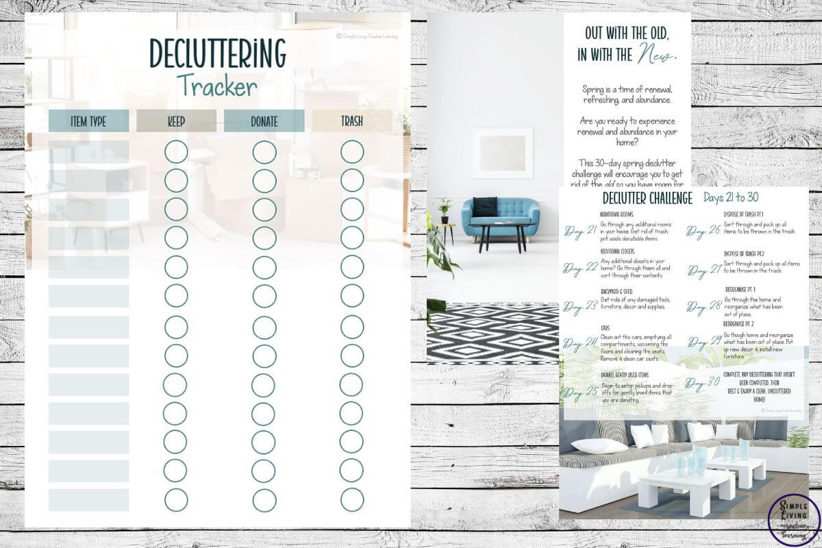 30-Day Spring Declutter Challenge three pages of the ebook