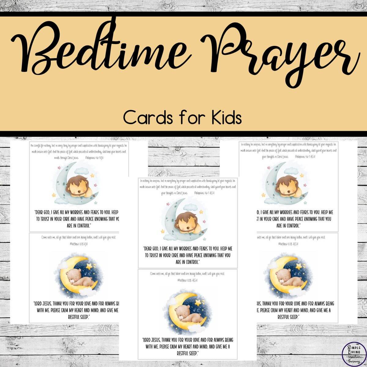 Bedtime Prayer Cards for Kids six cards