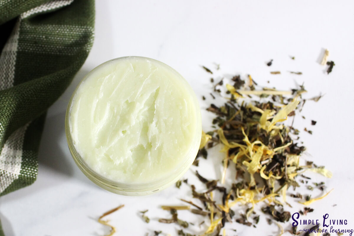 Herbal Antibiotic Ointment looking down on jar