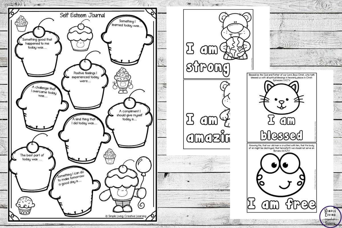 Self Esteem Activities for Kids three pages one large two smaller