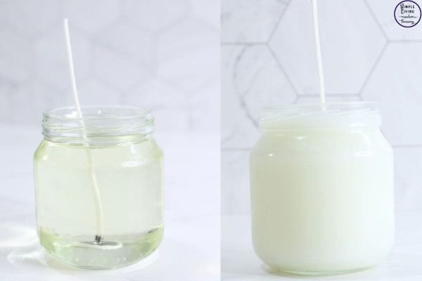 Homemade Tallow Candles pouring the tallow into the jars