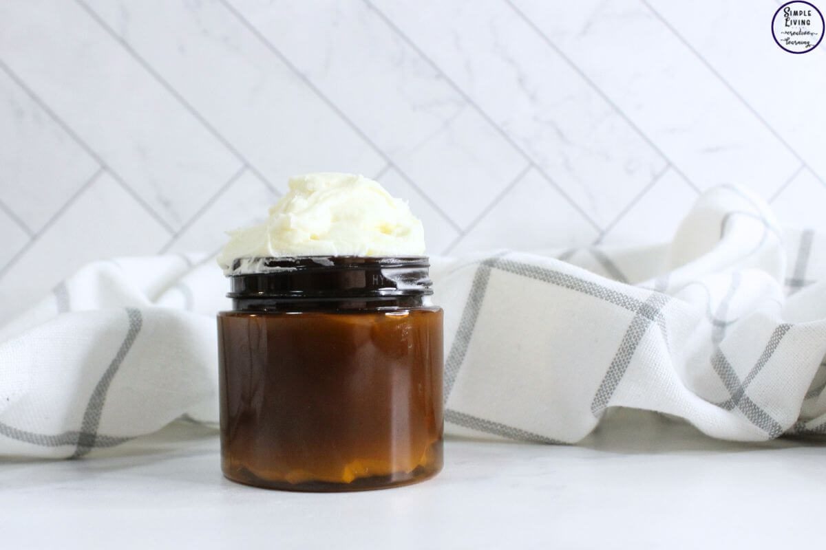 Homemade Tallow Lotion looking straight at the jar