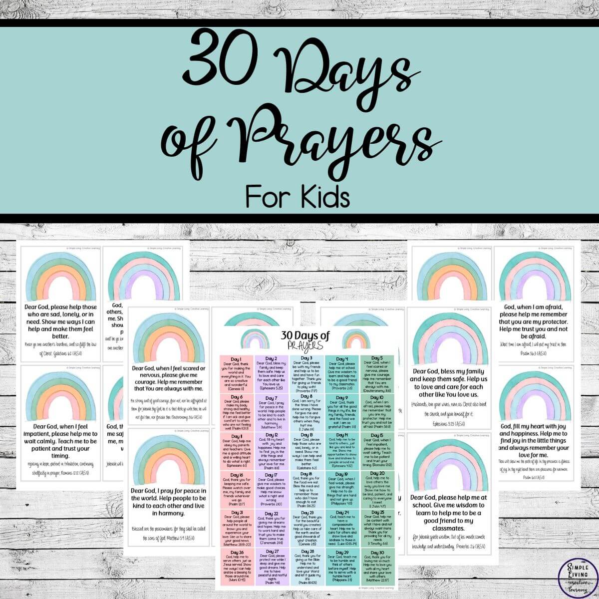 30 Days of Prayers for Kids five pages
