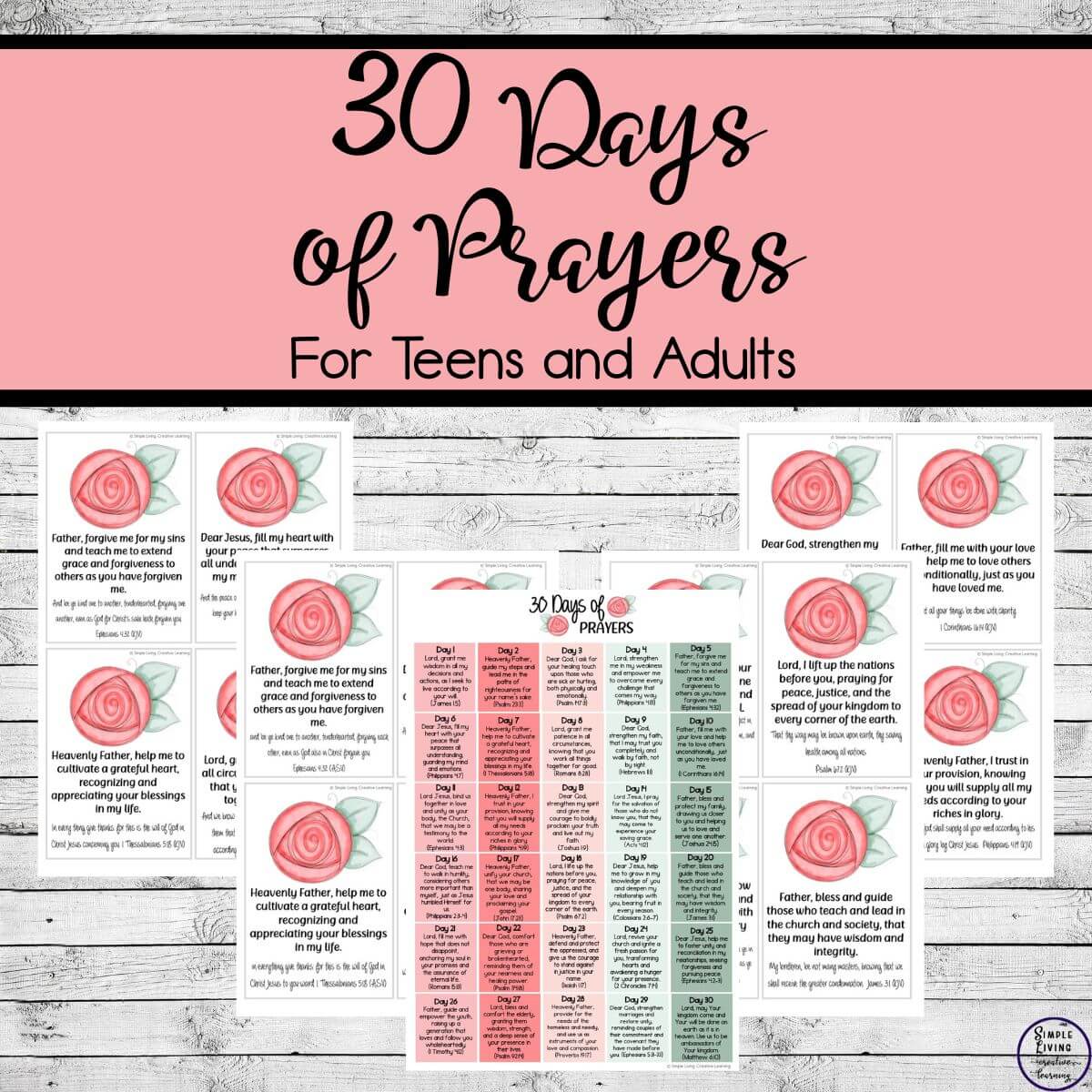 30 Days of Prayers for Teens and Adults five pages
