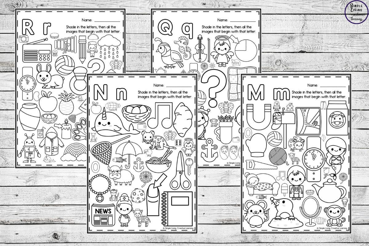 Alphabet Colouring Pages four pages