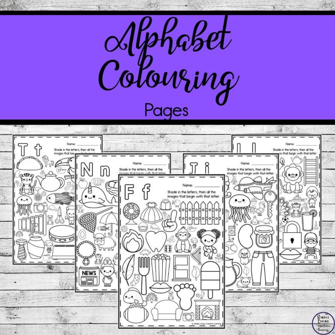 Alphabet Colouring Pages five pages