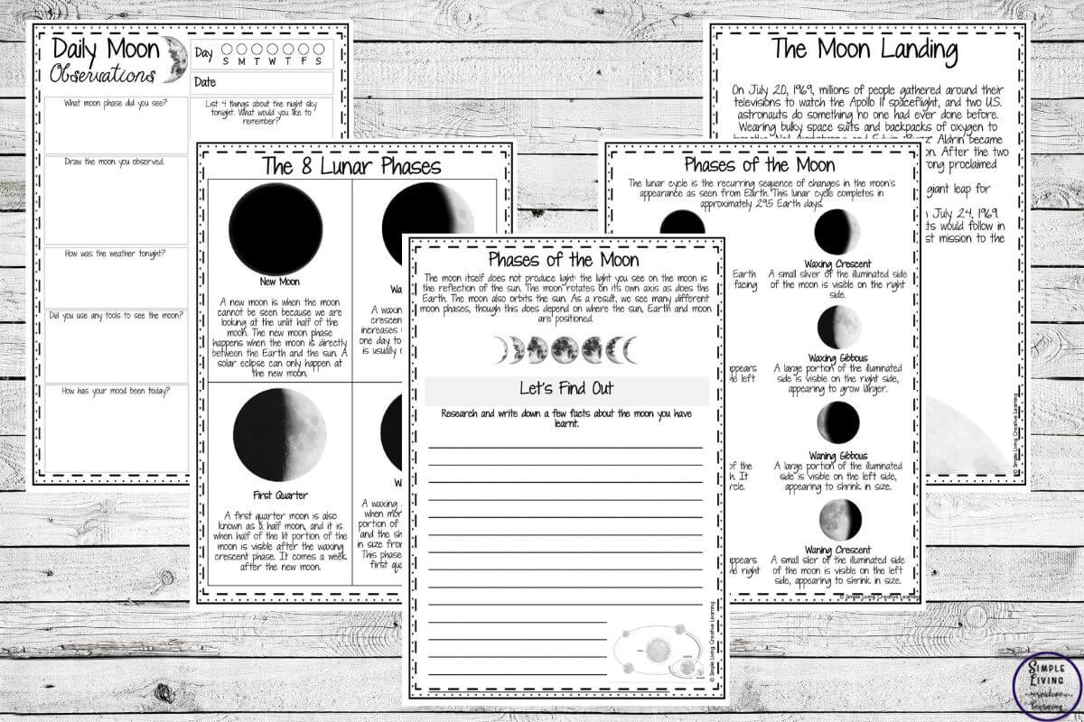 Moon Observation Journal five reading and journalling pages