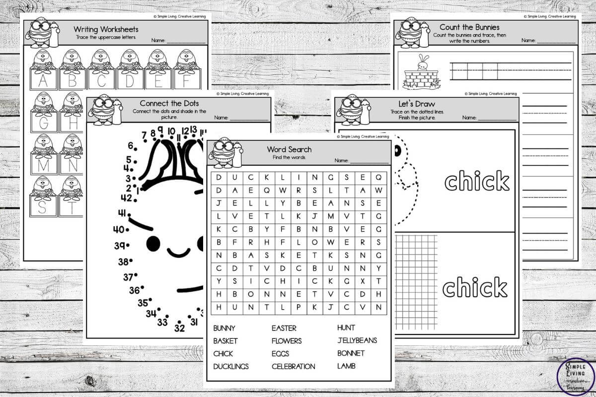 Easter Activity Worksheets five different pages