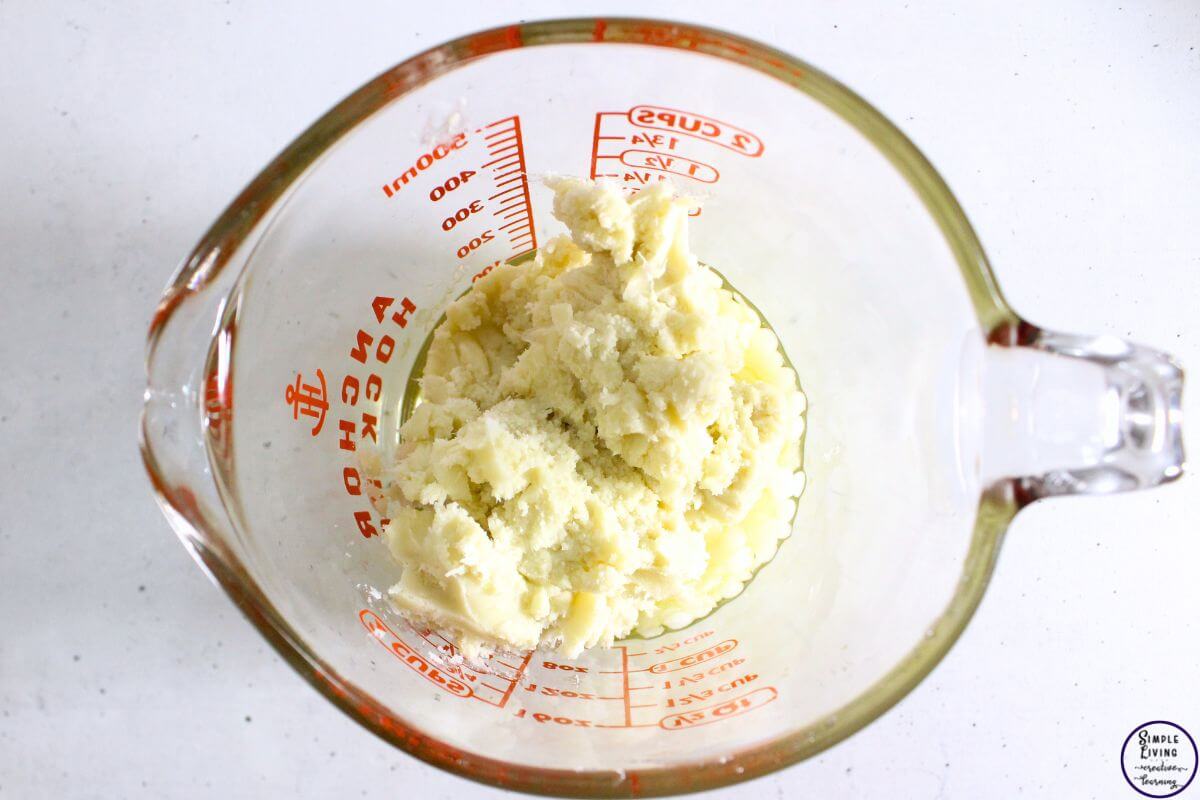 Homemade Deodorant for Sensitive Skin - Without Baking Soda melting the beeswax, carrier oil and shea butter