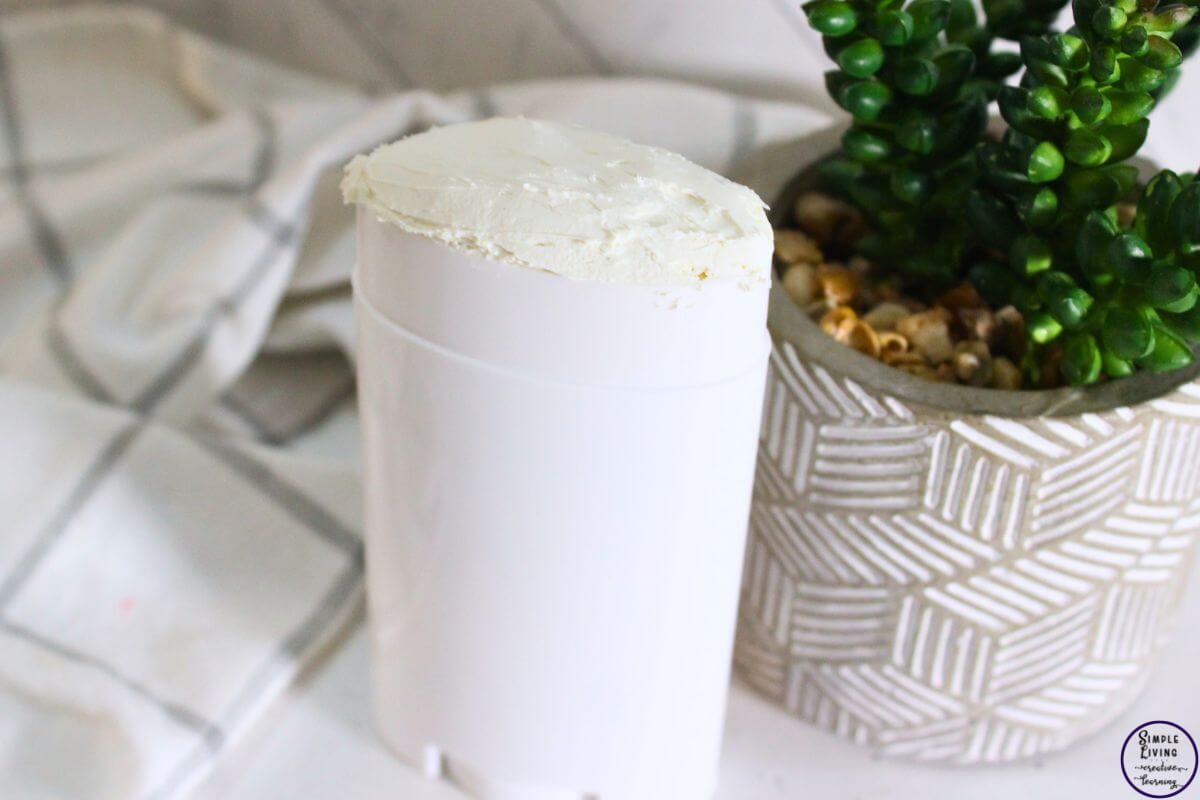 Homemade Deodorant for Sensitive Skin - Without Baking Soda in a white container ready to use