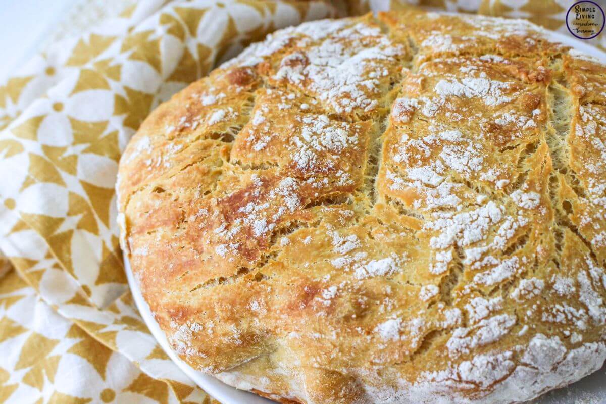 No-Knead Dutch Oven Bread ready to cut