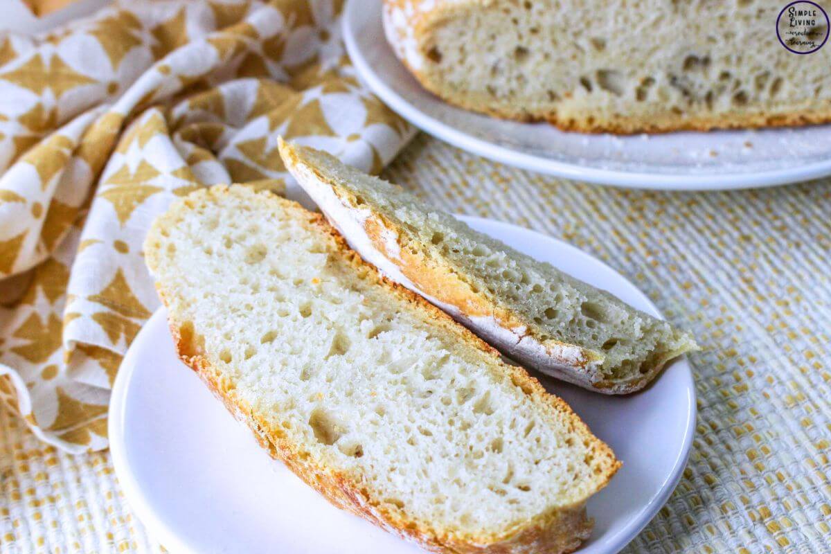 No-Knead Dutch Oven Bread two slices on a plate