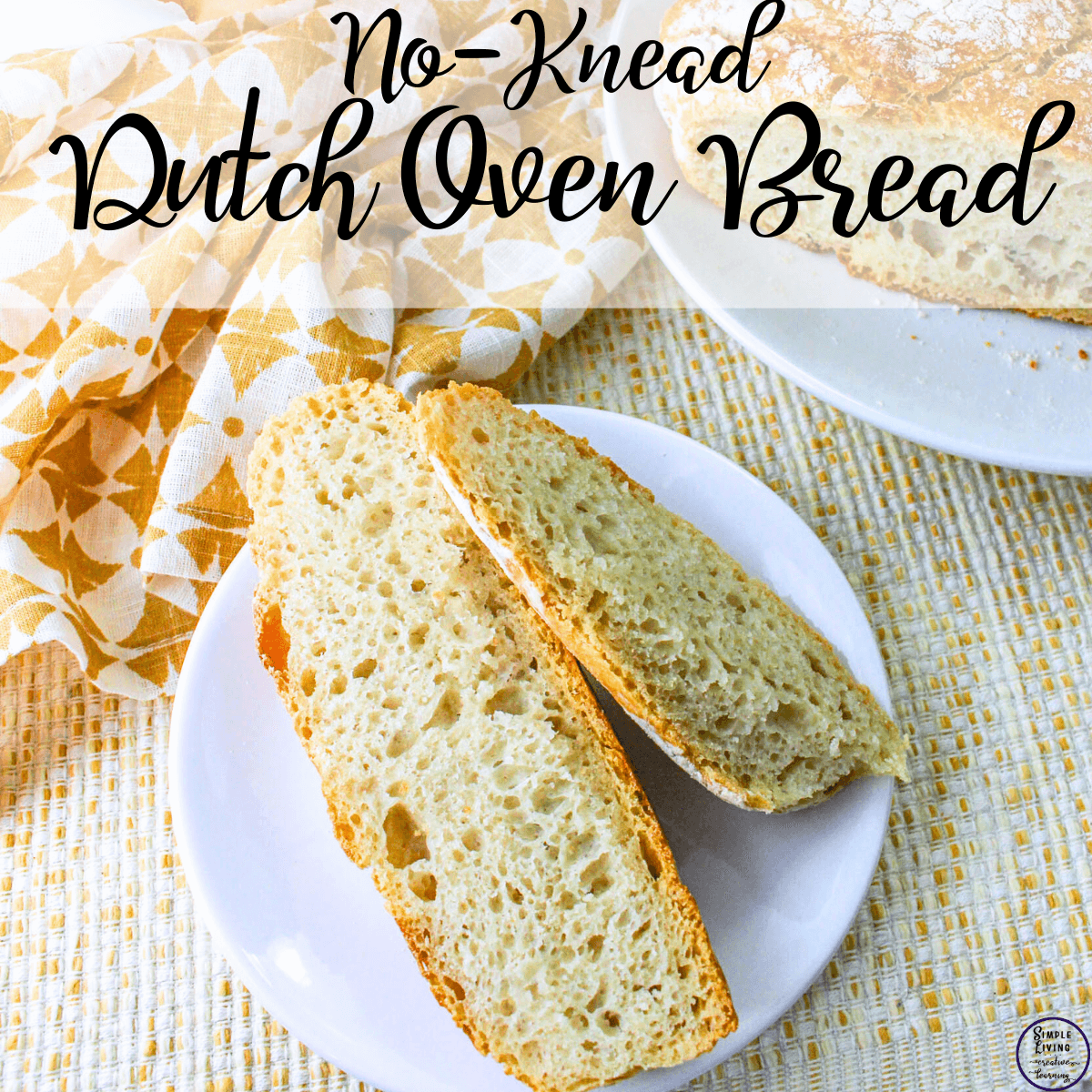 No-Knead Dutch Oven Bread on a white plate