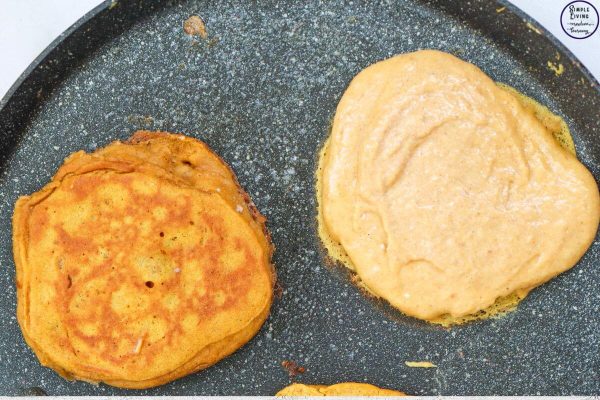 Pumpkin Pancakes cooking pancakes